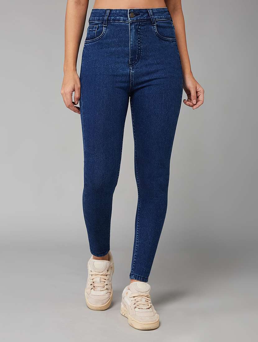 women solid high rise skinny jeans