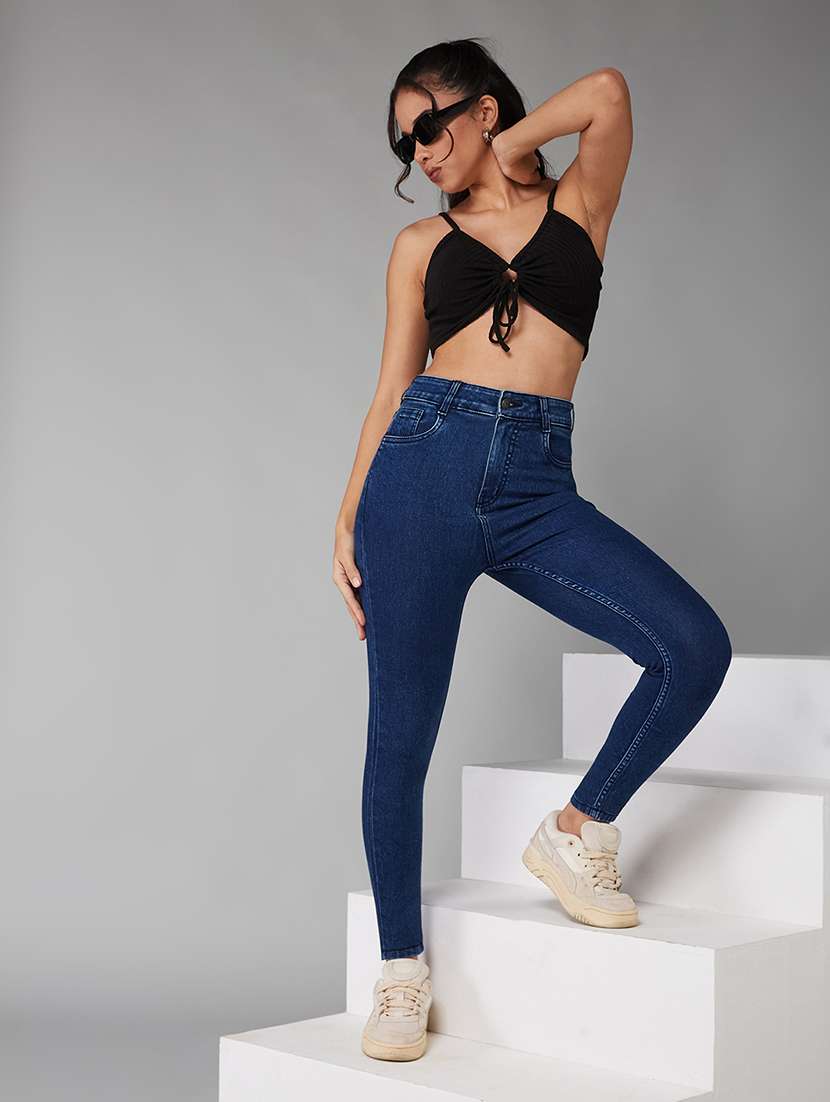 women solid high rise skinny jeans - 22402216 -  Standard Image - 3