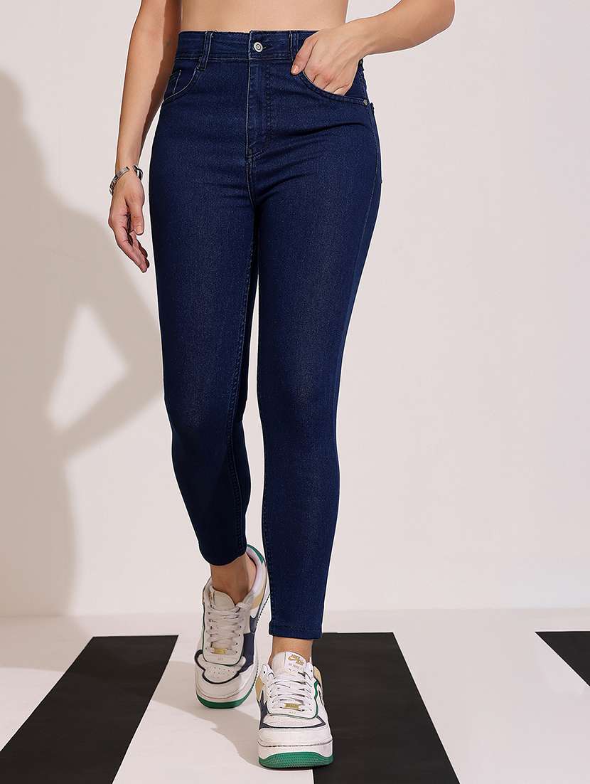 women solid high rise skinny jeans