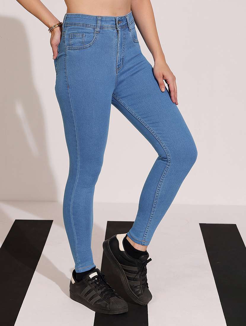 women solid high rise skinny jeans
