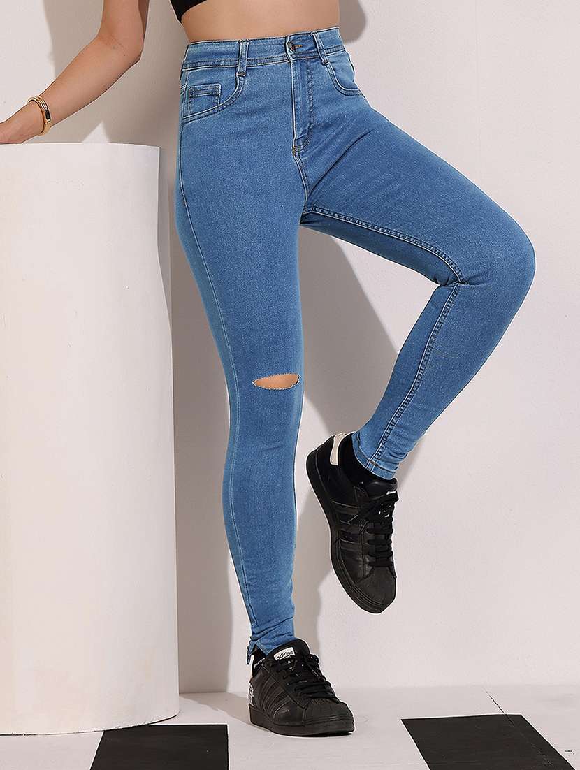 women slash knee high rise skinny jeans - 22402221 -  Standard Image - 3