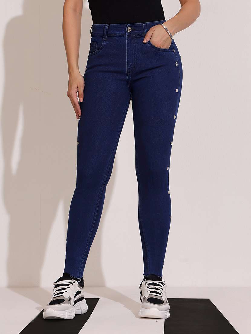 women solid high rise skinny jeans