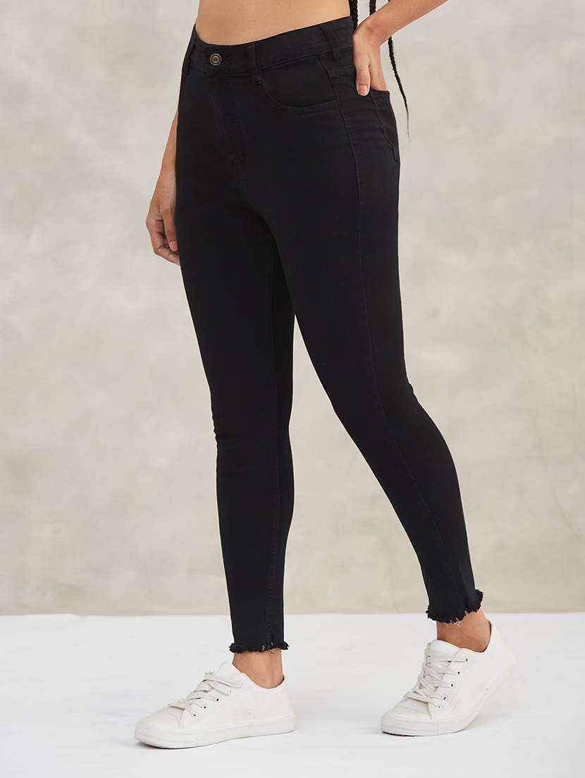 women solid high rise skinny jeans