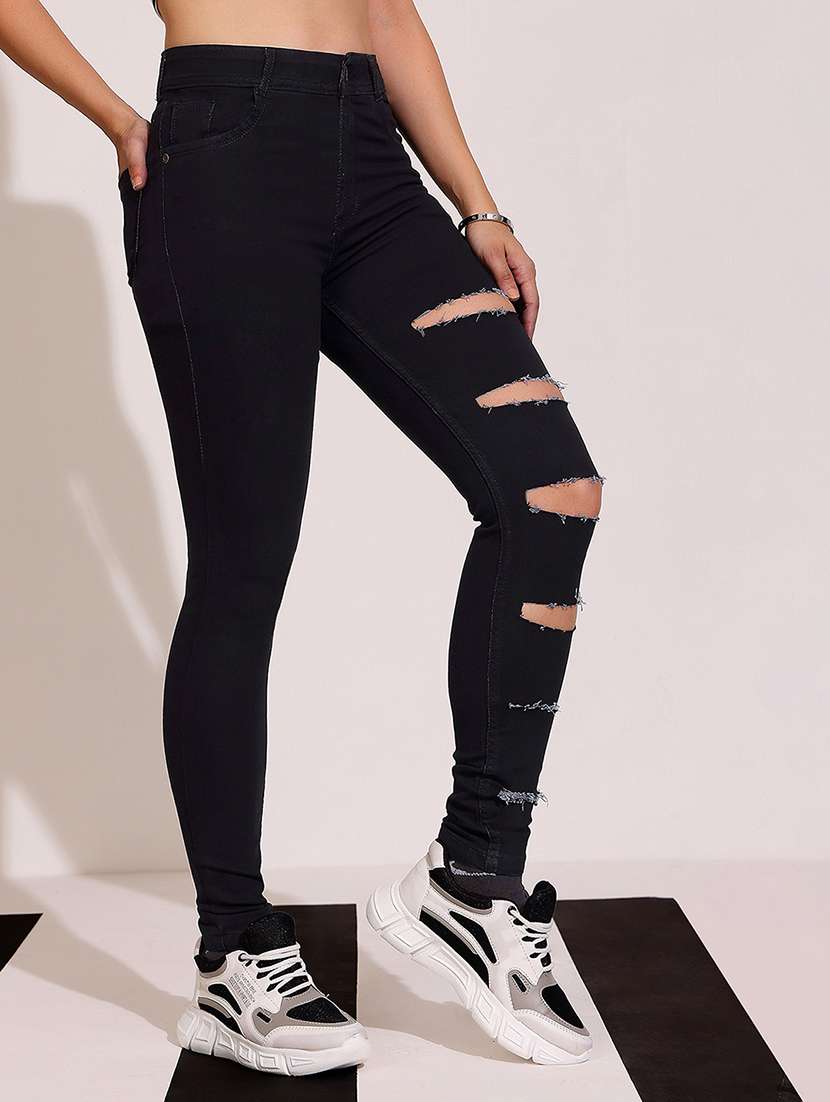 women distressed high rise skinny jeans
