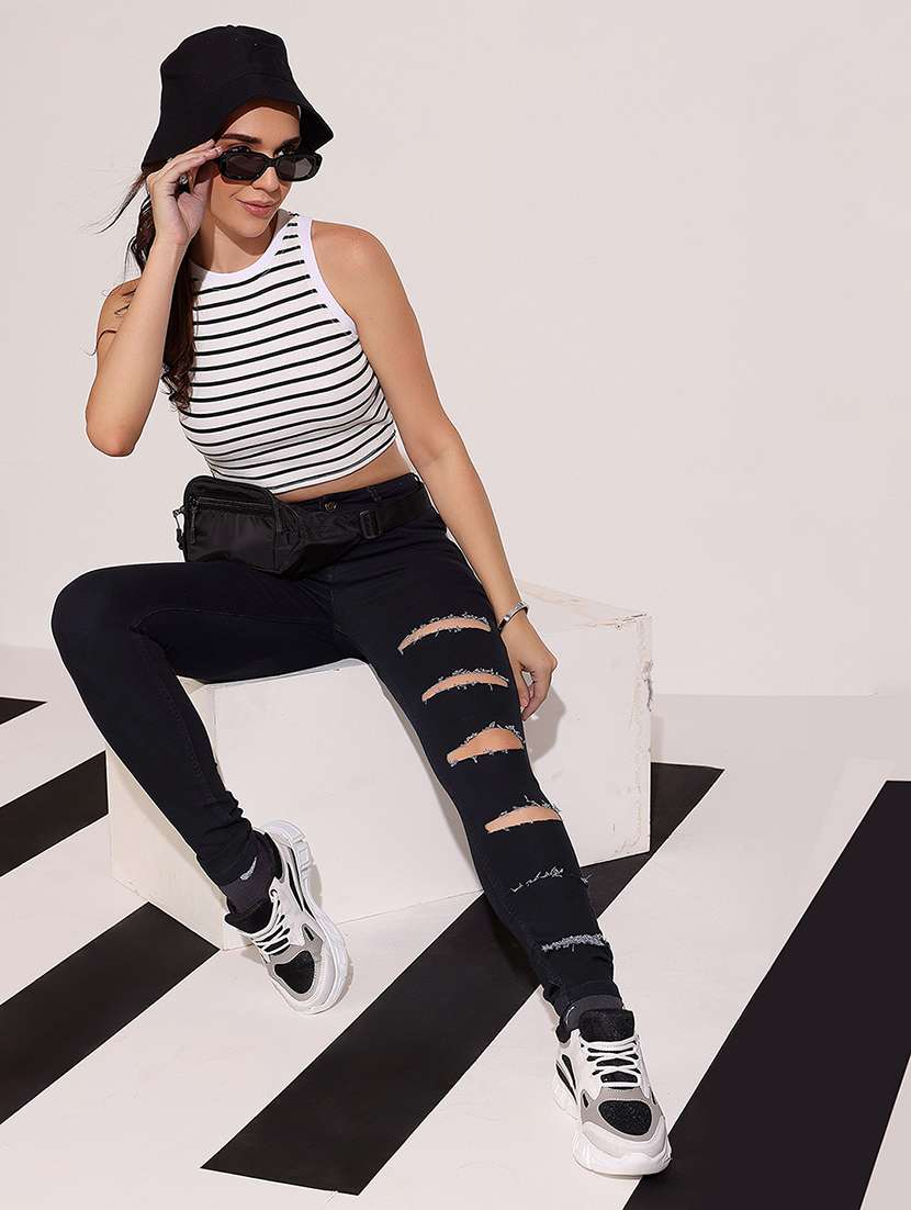 women distressed high rise skinny jeans - 22402228 -  Standard Image - 3