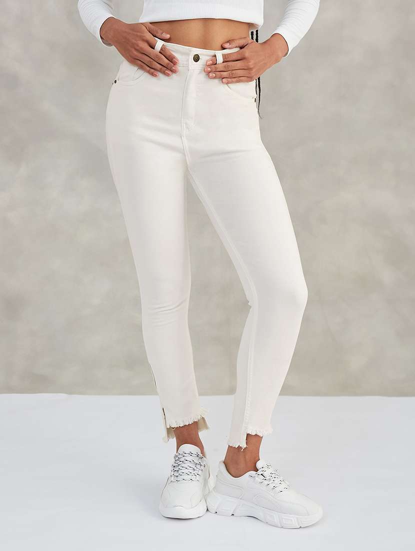 women solid high rise skinny jeans