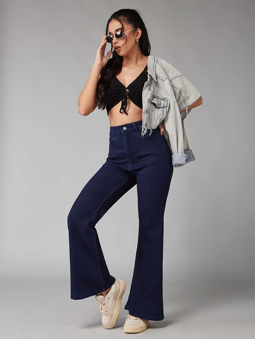 women solid high rise bootcut jeans - 22402243 -  Standard Image - 3