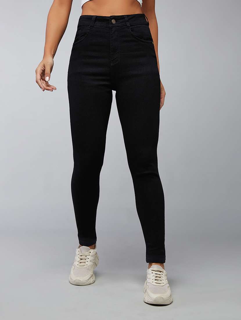 women solid high rise skinny jeans