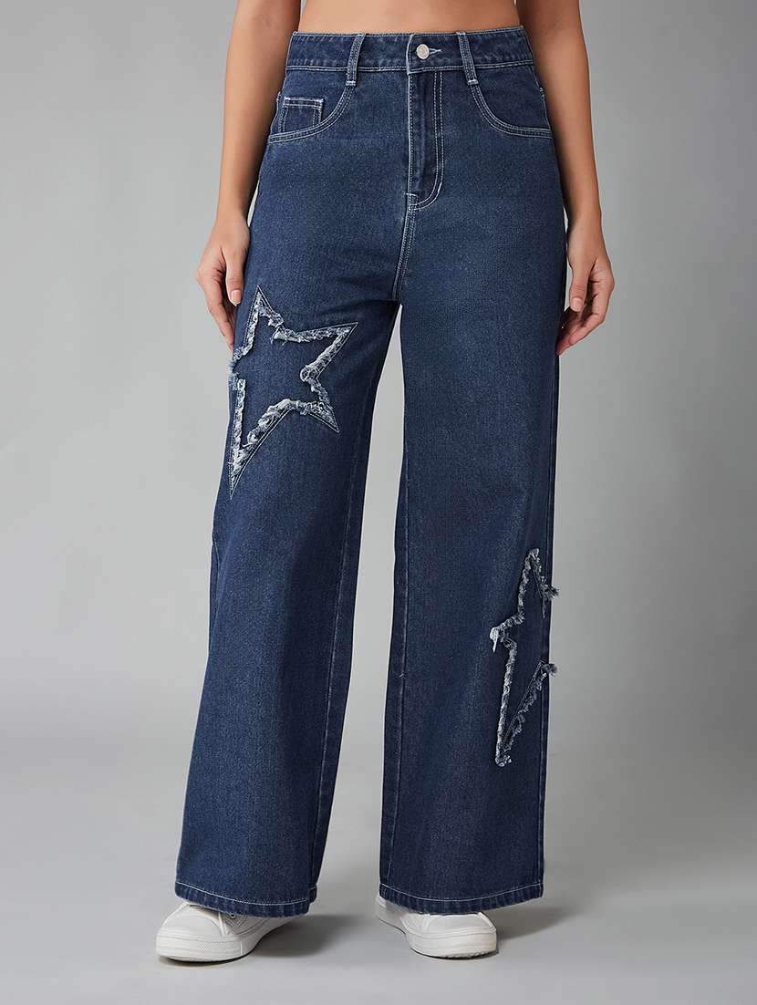 women distressed high rise wide leg jeans