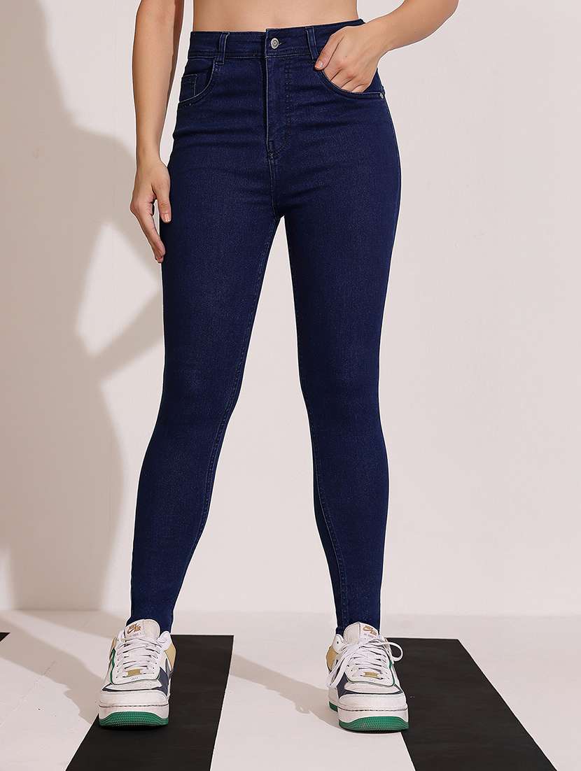 women solid high rise skinny jeans