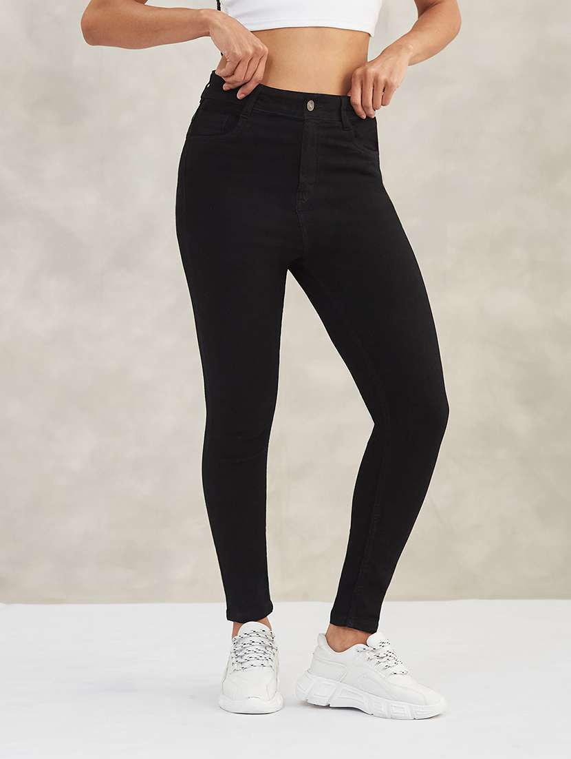 women solid high rise skinny jeans