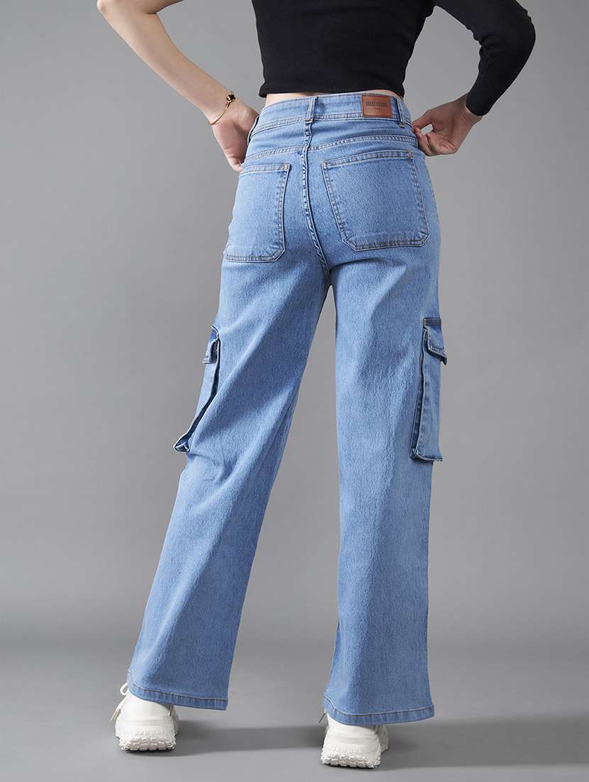 women solid high rise denim cargo - 22402266 -  Standard Image - 3