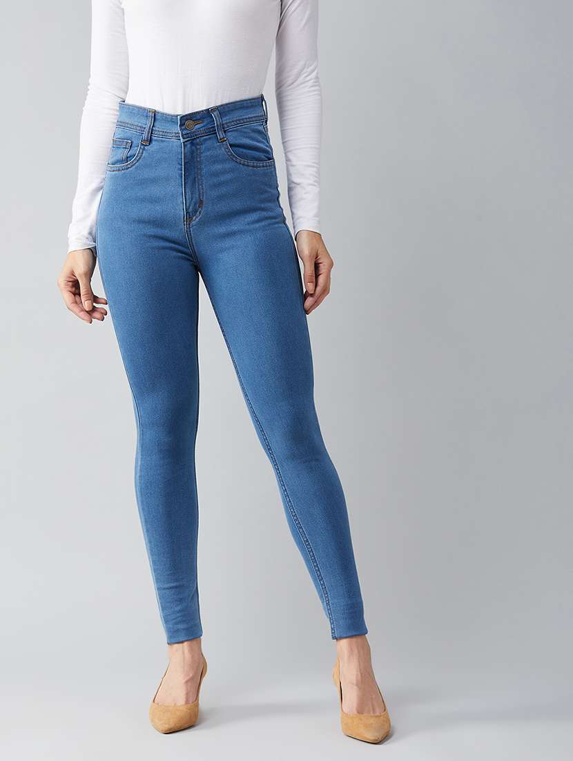 women solid high rise skinny jeans
