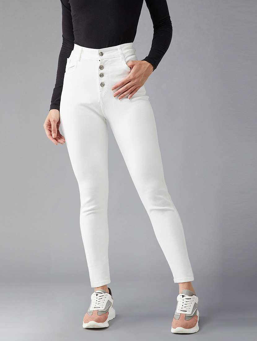women solid high rise skinny jeans