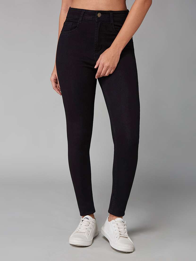 women solid high rise skinny jeans
