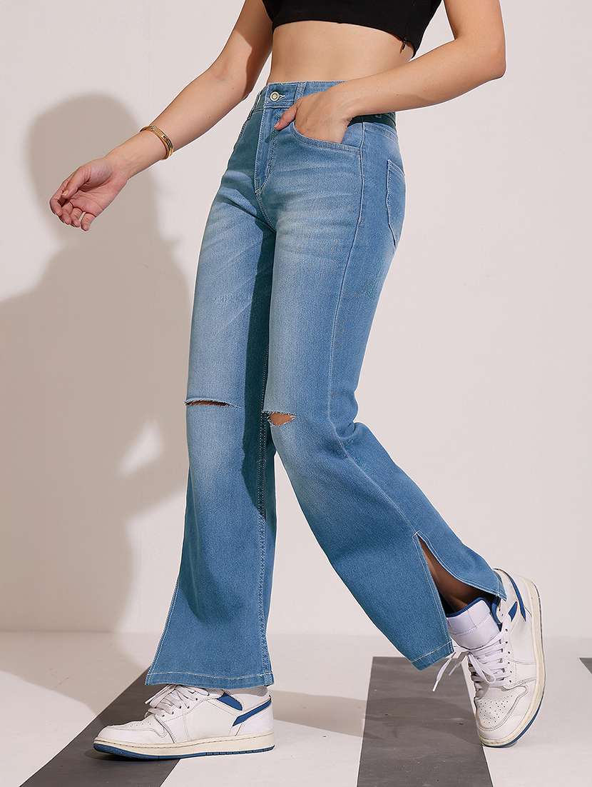 women slash knee high rise bootcut jeans - 22402286 -  Standard Image - 3