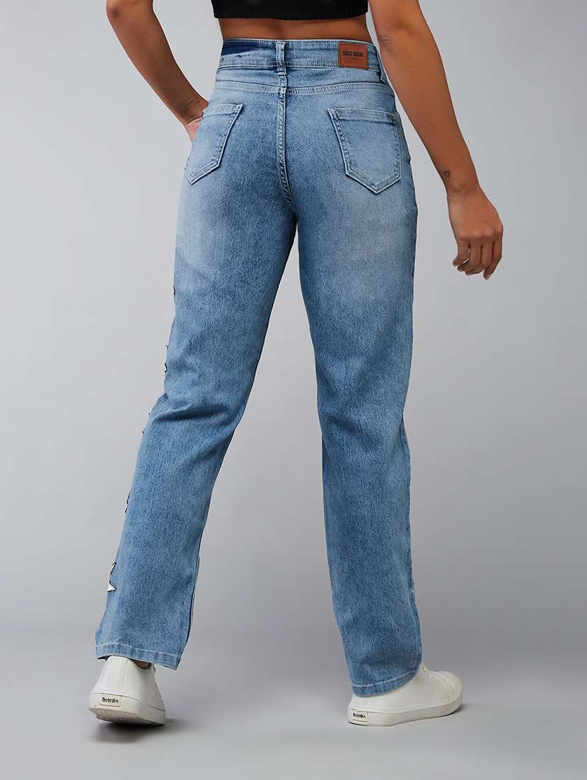 women patched high rise straight jeans - 22402296 -  Standard Image - 3