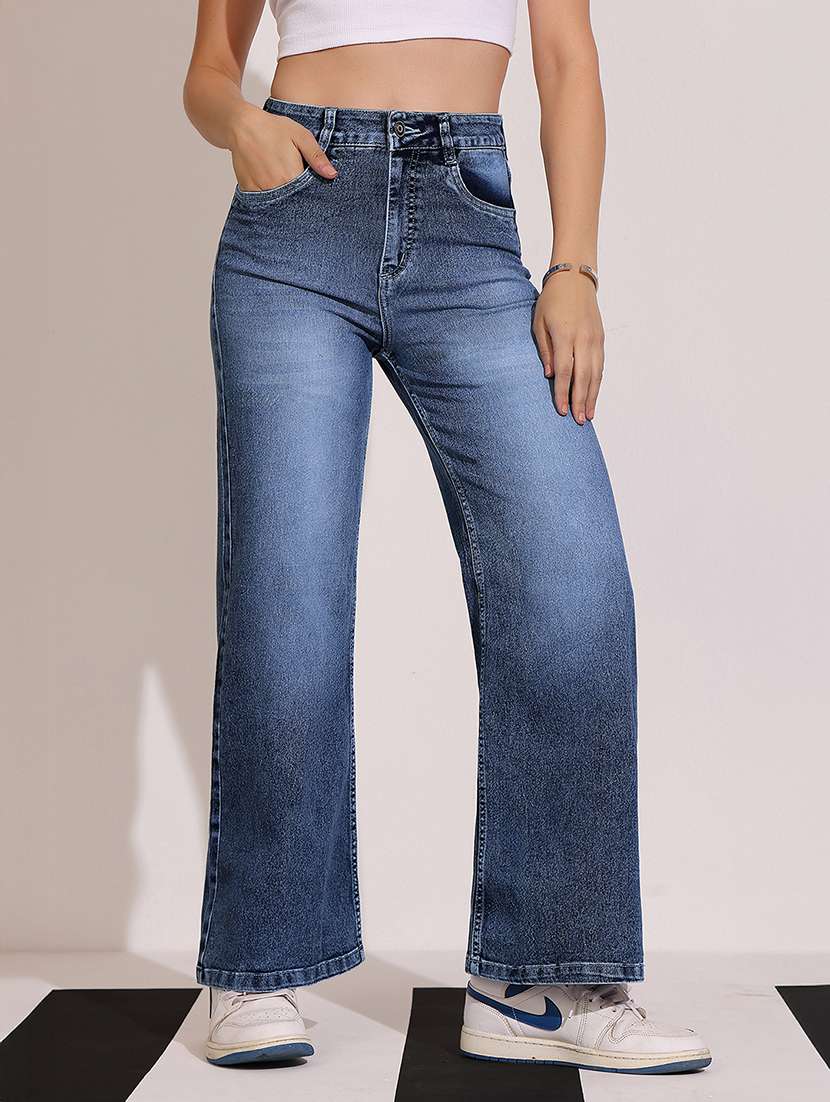 women solid high rise bootcut jean