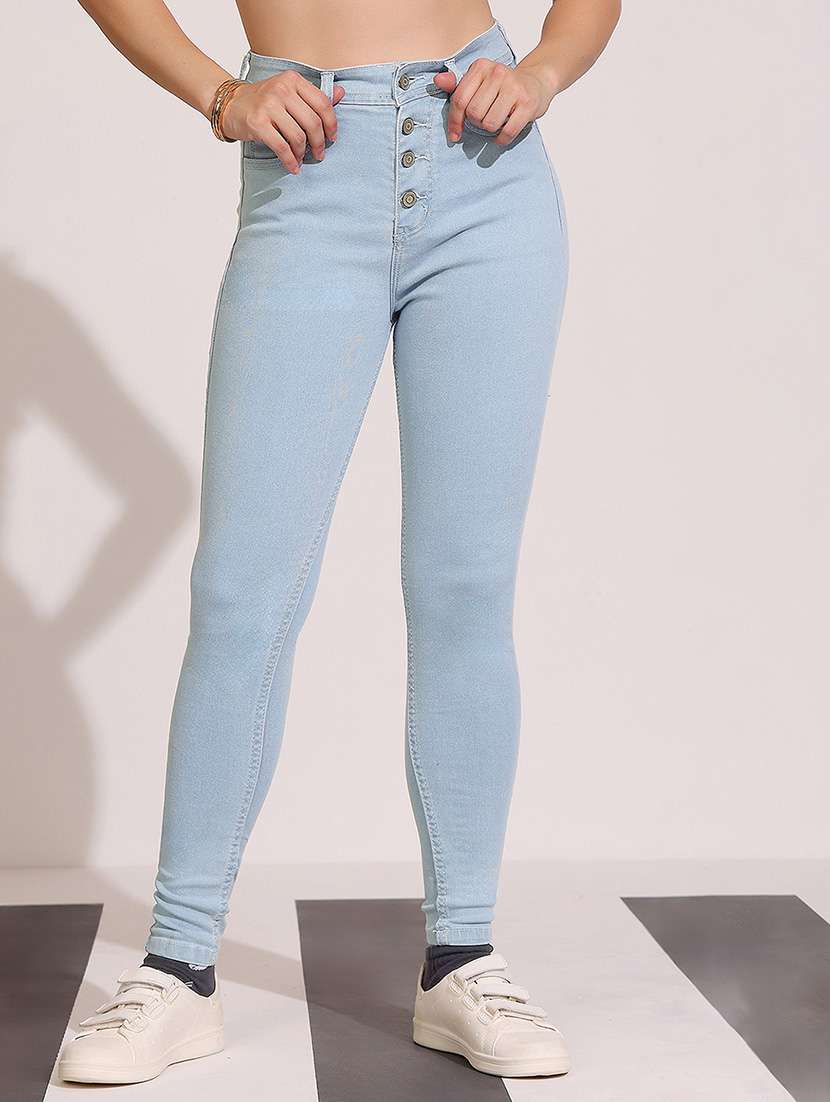 women solid high rise skinny jeans