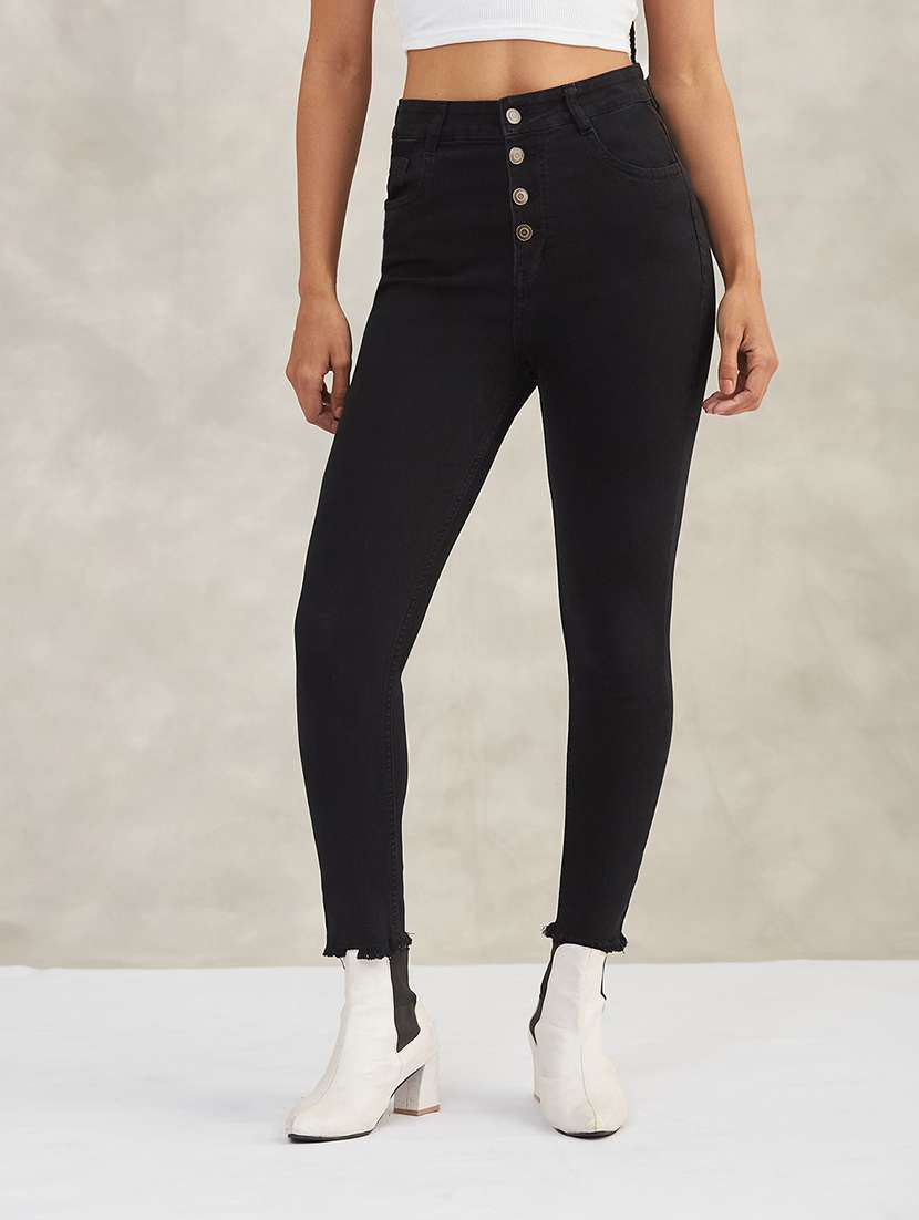 women solid high rise skinny jeans