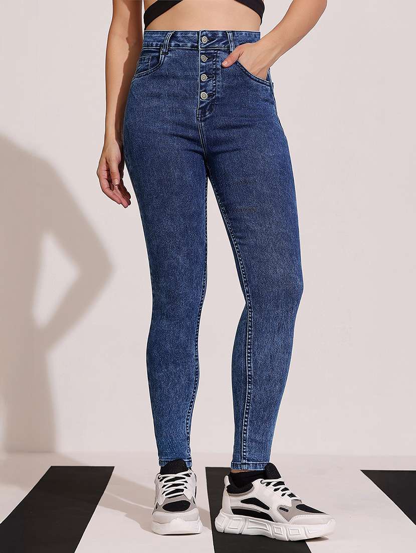 women solid high rise skinny jeans