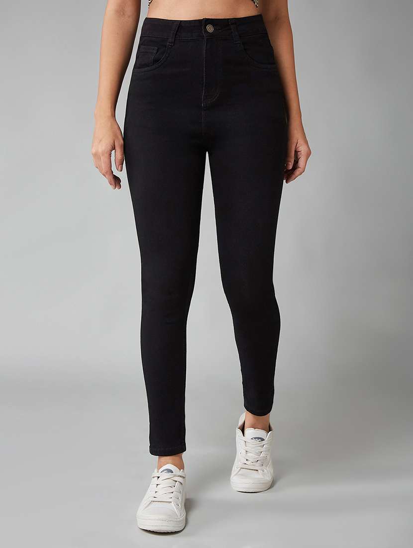 women solid high rise skinny jeans