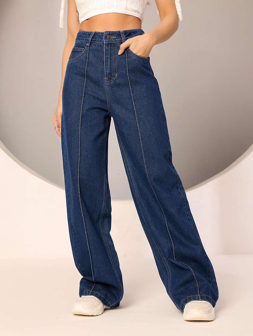 women solid high rise relaxed jeans