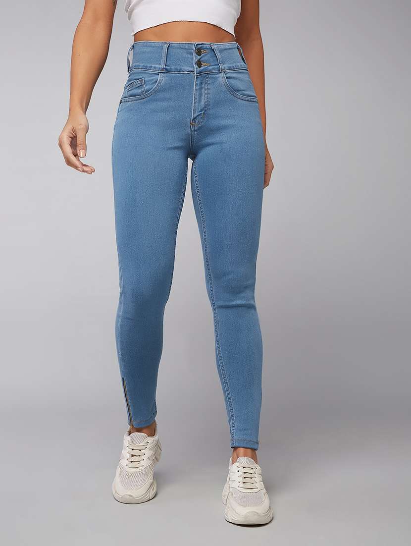 women solid high rise skinny jeans