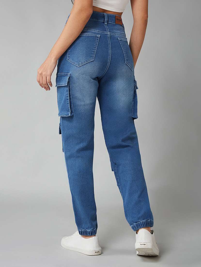 women solid high rise cargo jogger - 22402332 -  Standard Image - 3