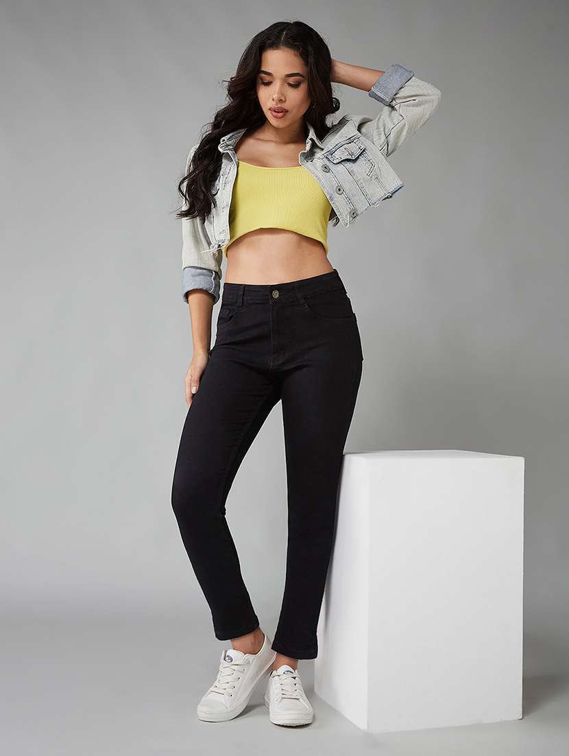 women solid high rise skinny jeans