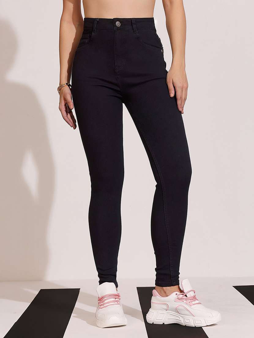 women solid high rise skinny jeans