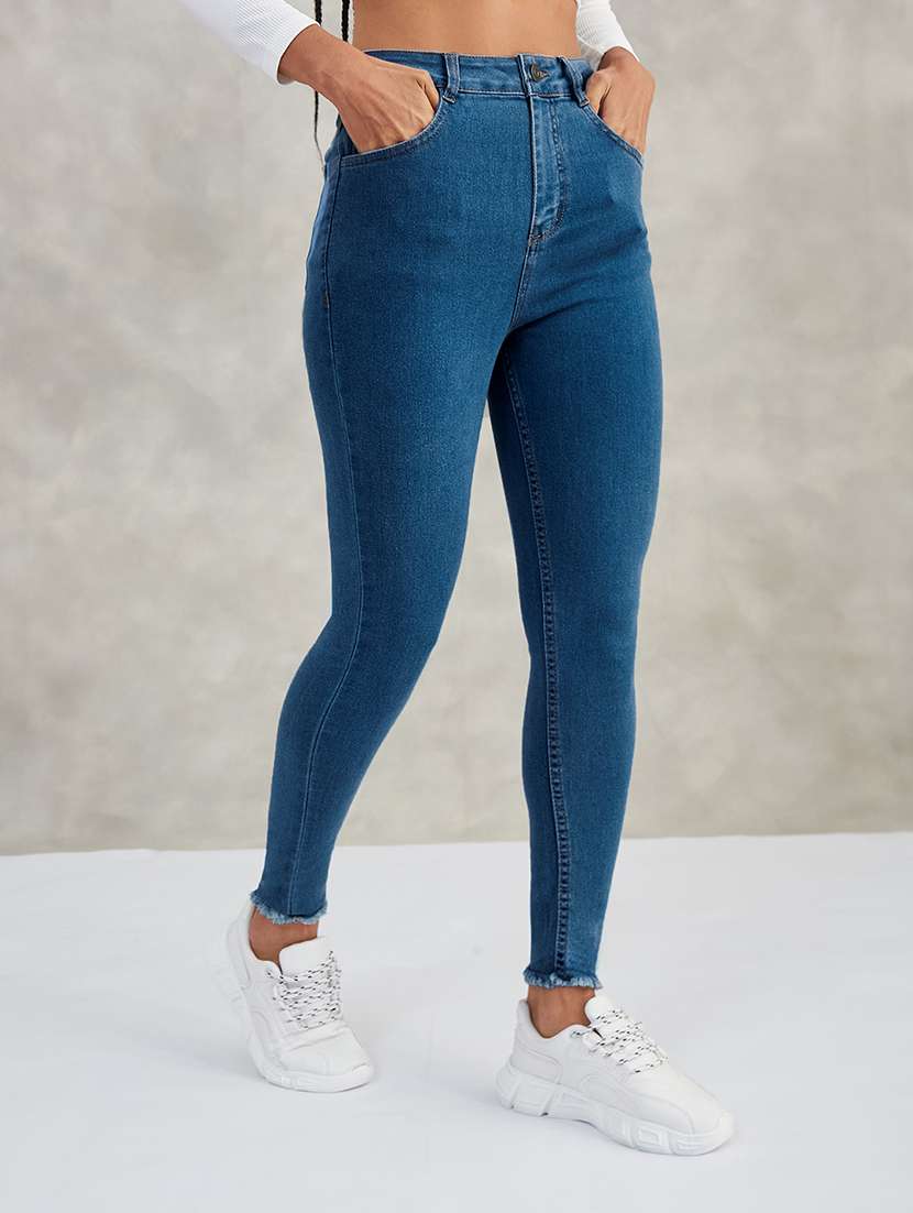 women solid high rise skinny jeans