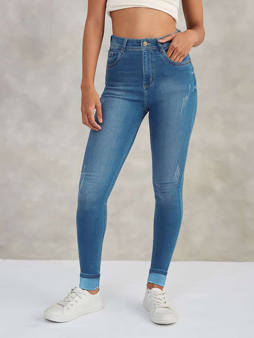 women distressed high rise skinny jeans