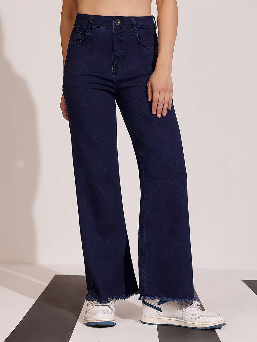 women solid high rise bootcut jean