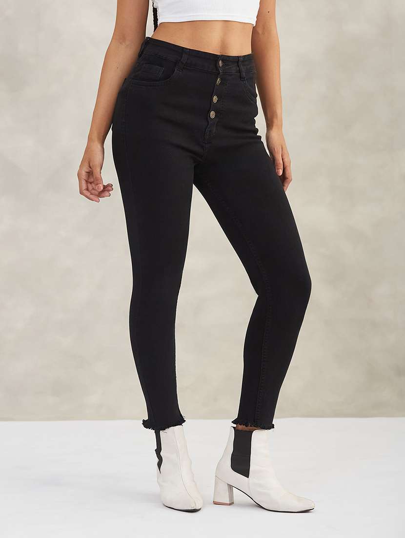 women solid high rise skinny jeans