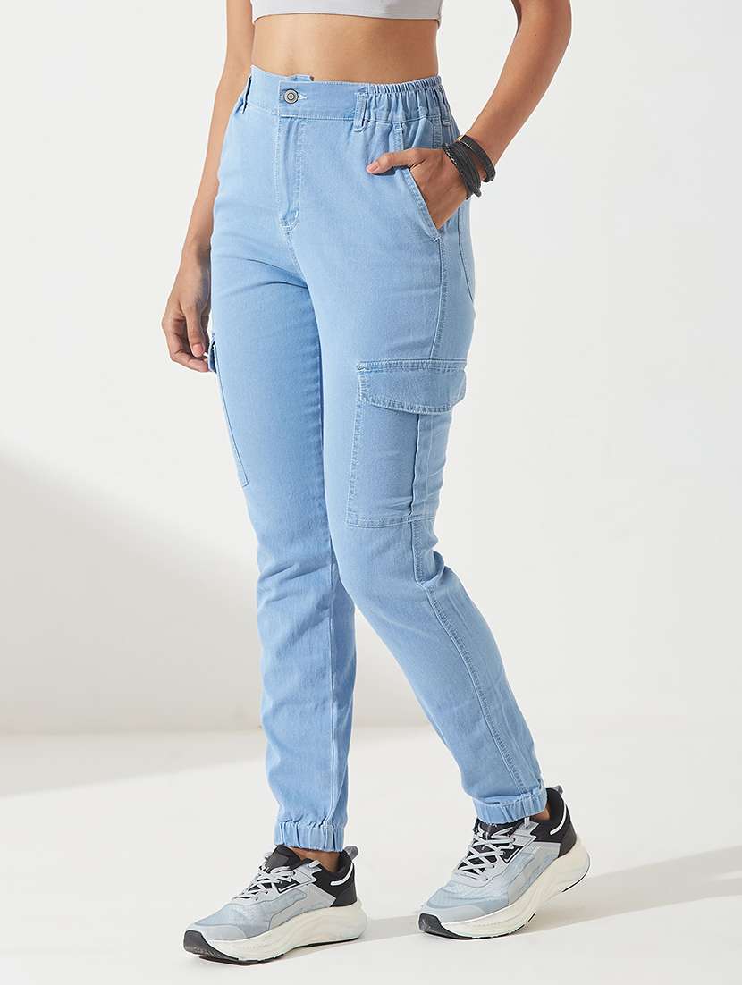 women solid high rise cargo jogger - 22402360 -  Standard Image - 3