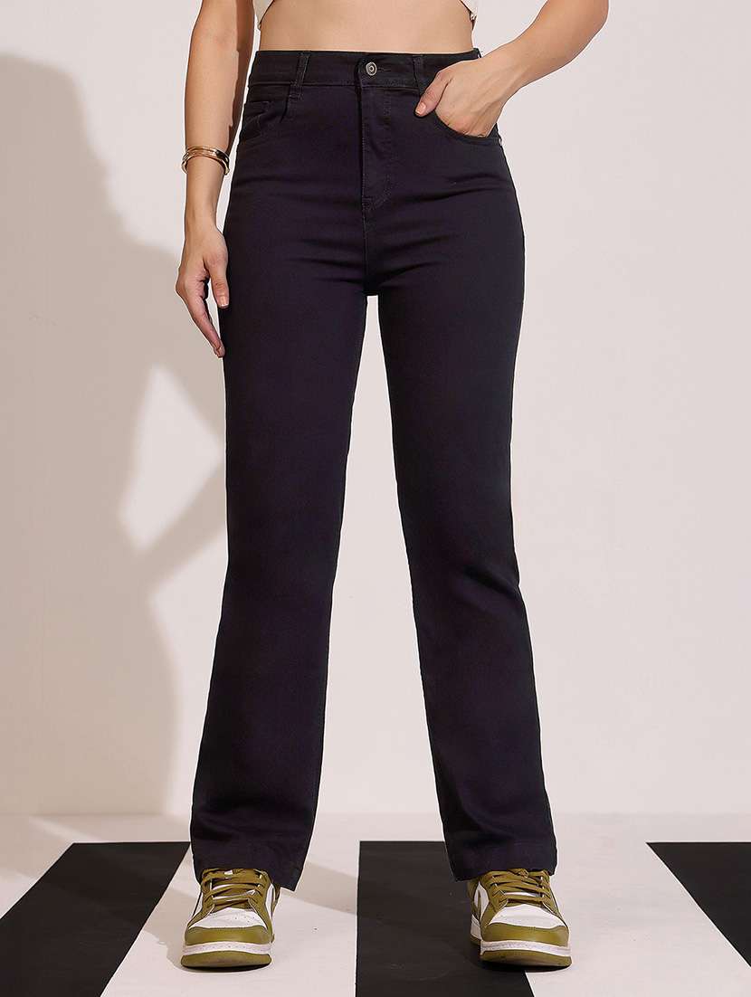 women solid high rise bootcut jeans