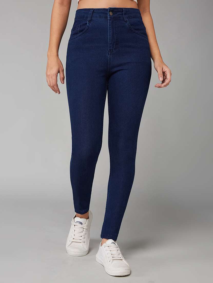 women solid high rise skinny jeans