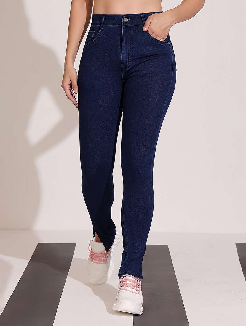 women solid high rise skinny jeans