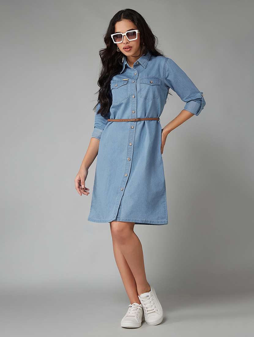 blue cotton shirt dress