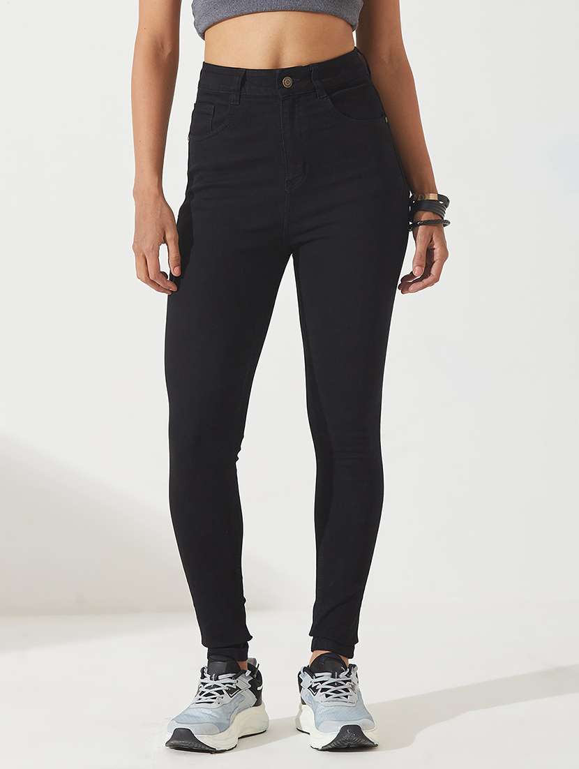 women solid high rise skinny jeans