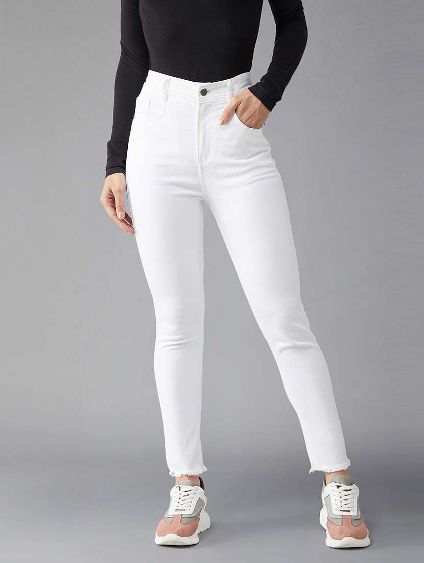 women solid high rise skinny jeans