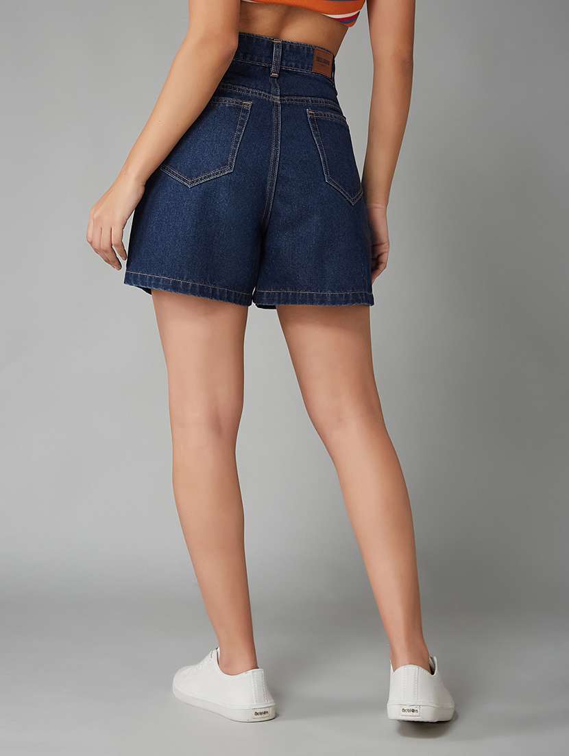 women solid high rise denim shorts - 22402396 -  Standard Image - 3