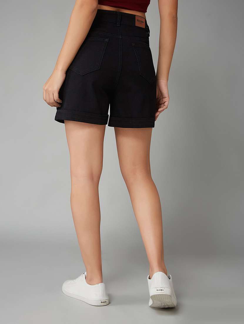 women solid high rise denim shorts - 22402400 -  Standard Image - 3