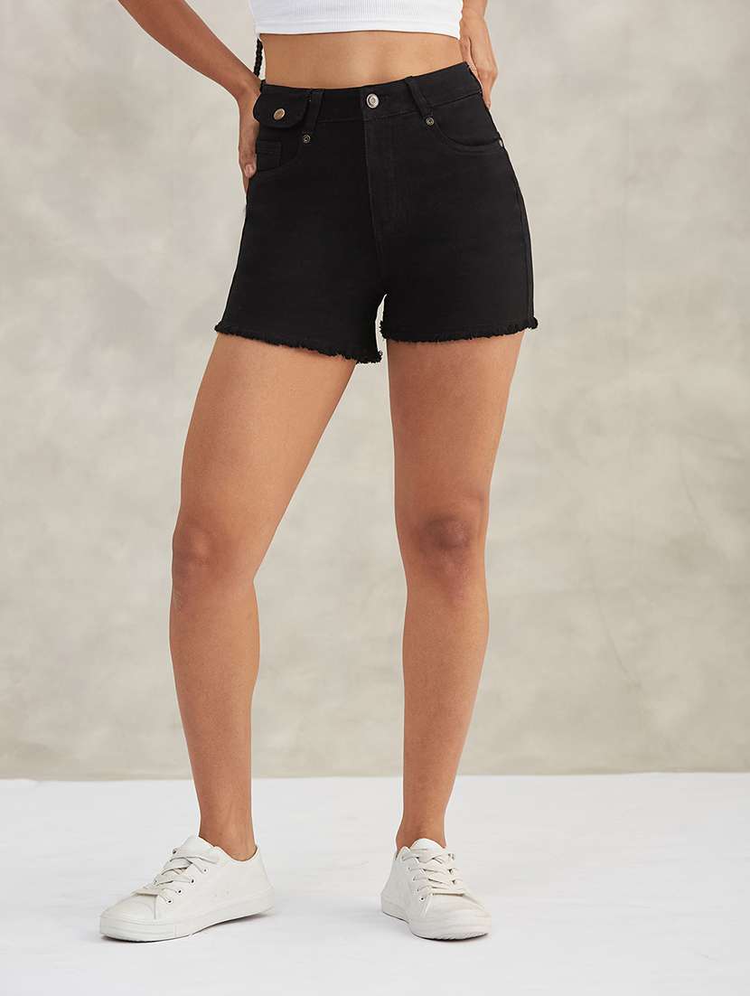 black cotton denim  shorts