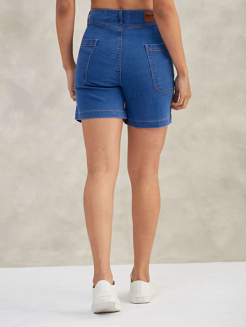women solid high rise denim shorts - 22402414 -  Standard Image - 3