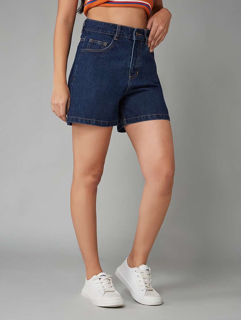 women solid high rise denim shorts - 22402425 -  Standard Image - 3