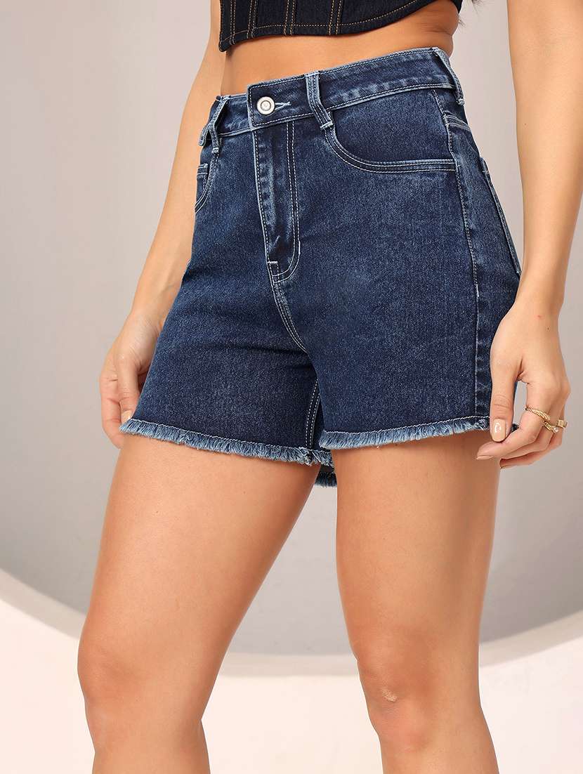 women solid high rise denim shorts - 22402436 -  Standard Image - 3