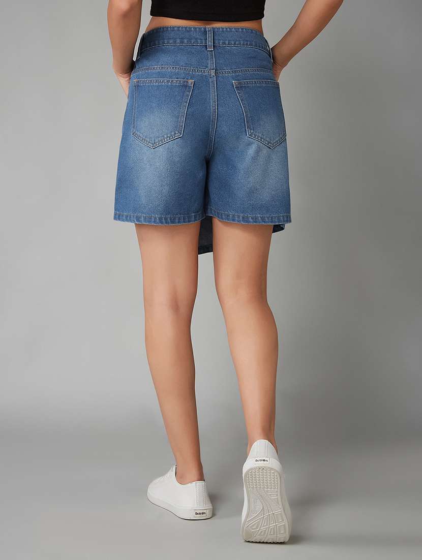 women solid high rise denim skorts - 22402448 -  Standard Image - 3