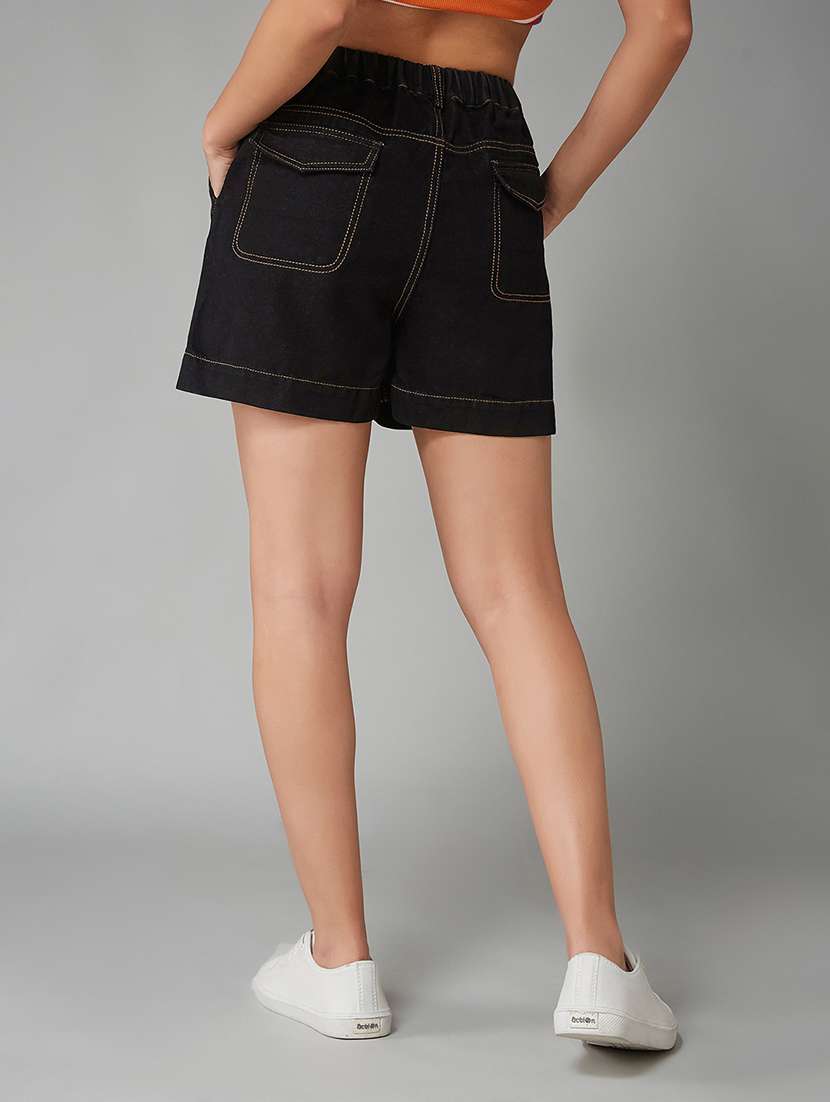 women solid high rise denim shorts - 22402449 -  Standard Image - 3